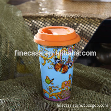12OZ Luxury Ceramic Butterfly Mug with Silicon Lid